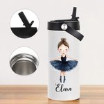 Personalisierte Cartoon Ballett Mädchen Name 15 oz Lebensmittelqualität Edelstahl Wasserflasche mit Stroh Tanz-Team Geburtstagsgeschenk für Ballerina Mädchen