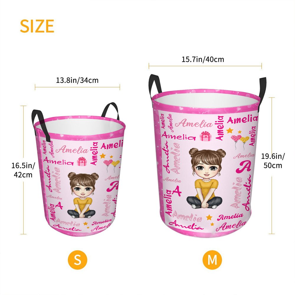 Cesto para la ropa sucia con nombre y asa Personalizado Personaje de dibujos animados Nube de palabras Impermeable Regalo de cumpleaños para niños 7