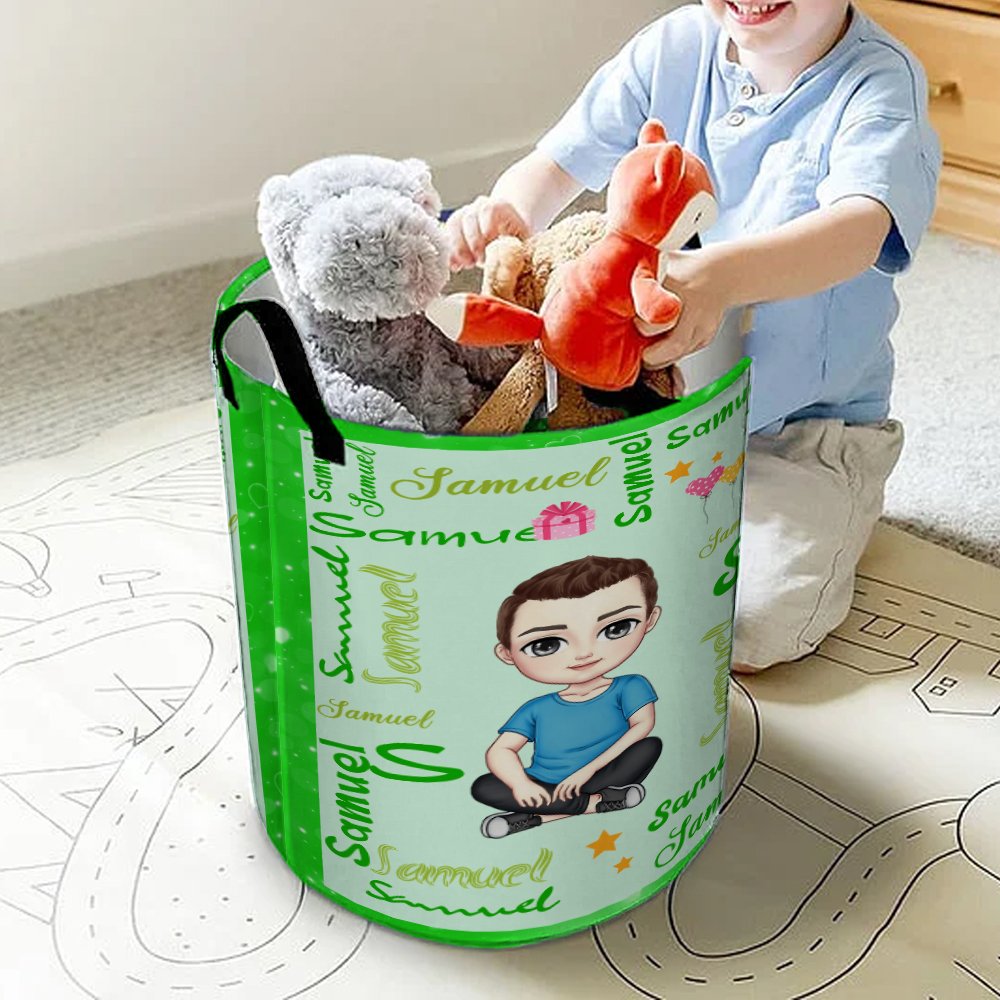 Cesto para la ropa sucia con nombre y asa Personalizado Personaje de dibujos animados Nube de palabras Impermeable Regalo de cumpleaños para niños 3