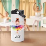 Personalisierte Cartoon Ballett Mädchen Name 15 oz Lebensmittelqualität Edelstahl Wasserflasche mit Stroh Tanz-Team Geburtstagsgeschenk für Ballerina Mädchen