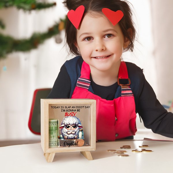 Personalisierte Freches Gesicht mürrische Tiere Holz klar Spardose Sparschwein mit Namen Schreibtisch Dekor Geburtstag Kindertag Geschenk für Kinder