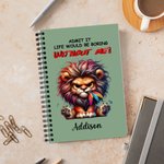 Personalised Funny Lion Zebra Grumpy Animals A5 Spiral Notebook with Name Recording Accessories Birthday Gift for Kids Family Friends