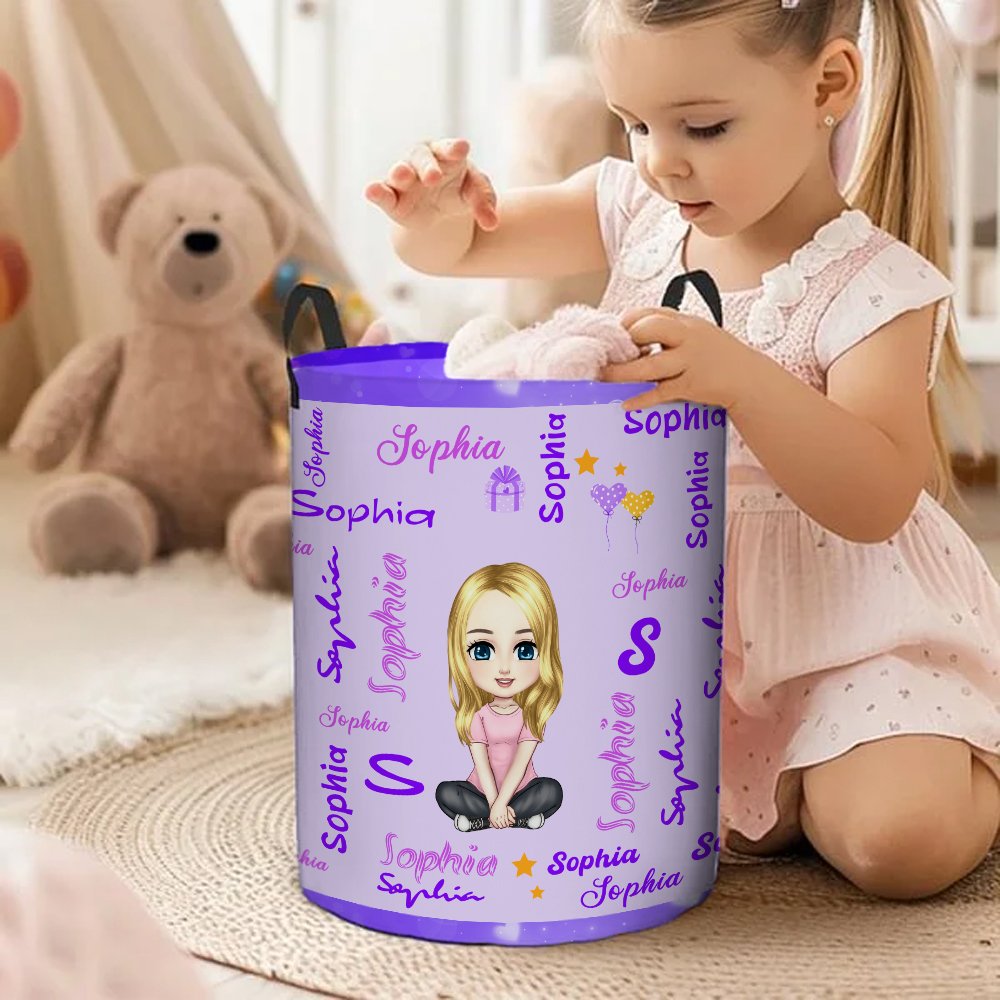 Cesto para la ropa sucia con nombre y asa Personalizado Personaje de dibujos animados Nube de palabras Impermeable Regalo de cumpleaños para niños 2