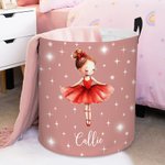 Cesto grande impermeable personalizado con nombre y asa para la ropa sucia de una bailarina de dibujos animados Regalo de cumpleaños para los amantes del ballet