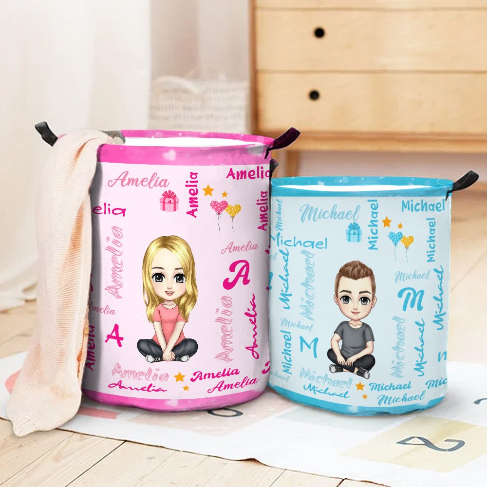 Cesto para la ropa sucia con nombre y asa Personalizado Personaje de dibujos animados Nube de palabras Impermeable Regalo de cumpleaños para niños 6