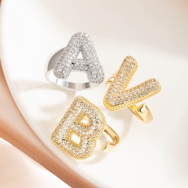 Personalised Bubble Initial Ring with Zircon Cute Jewellery Mother's Day Anniversary Birthday Gift for Women