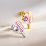 Personalizada Piedra de nacimiento Rosa Azul Rayado Pickleball Paddle Esmalte Stud Pendientes Dainty Joyería Cumpleaños Deportes Game Day Regalo para las mujeres