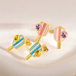 Personalizada Piedra de nacimiento Rosa Azul Rayado Pickleball Paddle Esmalte Stud Pendientes Dainty Joyería Cumpleaños Deportes Game Day Regalo para las mujeres