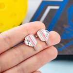 Personalizada Piedra de nacimiento Rosa Azul Rayado Pickleball Paddle Esmalte Stud Pendientes Dainty Joyería Cumpleaños Deportes Game Day Regalo para las mujeres