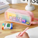 Personalized Cute Large Mesh Pencil Case With Two Compartments and Name School Supplies Back to School Gift for Boys Girls
