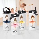 Personalisierte Cartoon Ballett Mädchen Name 15 oz Lebensmittelqualität Edelstahl Wasserflasche mit Stroh Tanz-Team Geburtstagsgeschenk für Ballerina Mädchen