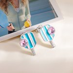 Personalizada Piedra de nacimiento Rosa Azul Rayado Pickleball Paddle Esmalte Stud Pendientes Dainty Joyería Cumpleaños Deportes Game Day Regalo para las mujeres