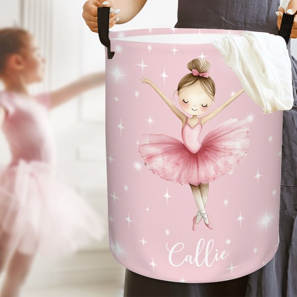 Cesto grande impermeable personalizado con nombre y asa para la ropa sucia de una bailarina de dibujos animados Regalo de cumpleaños para los amantes del ballet