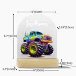 Personalized Cartoon Big Wheel Off-Road Truck Vehicle Name LED Night Light with Wooden Base and Adjustable 7 Colors Home Decor Birthday Gift for Kids