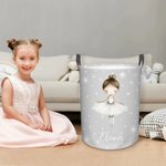 Cesto grande impermeable personalizado con nombre y asa para la ropa sucia de una bailarina de dibujos animados Regalo de cumpleaños para los amantes del ballet
