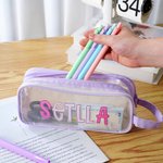Personalized Cute Large Mesh Pencil Case With Two Compartments and Name School Supplies Back to School Gift for Boys Girls