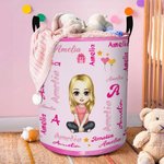 Cesto para la ropa sucia con nombre y asa Personalizado Personaje de dibujos animados Nube de palabras Impermeable Regalo de cumpleaños para niños 1