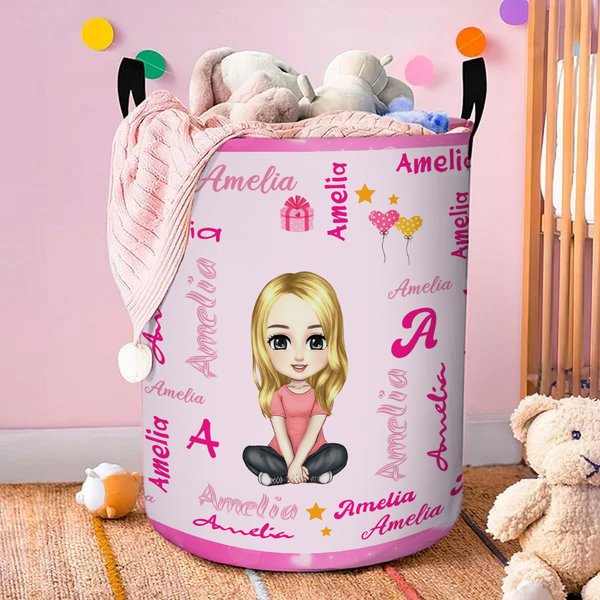 Cesto para la ropa sucia con nombre y asa Personalizado Personaje de dibujos animados Nube de palabras Impermeable Regalo de cumpleaños para niños