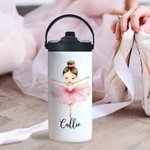 Personalisierte Cartoon Ballett Mädchen Name 15 oz Lebensmittelqualität Edelstahl Wasserflasche mit Stroh Tanz-Team Geburtstagsgeschenk für Ballerina Mädchen