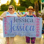 Asciugamano da spiaggia personalizzato con nome ripetuto in microfibra oversize ad asciugatura rapida regalo per viaggi estivi per donne