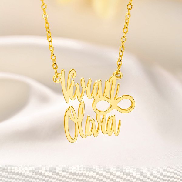 Gepersonaliseerde Hart Paw Print Oneindigheid Hanger Halsketting met Dubbele Namen Sierlijke Sieraden Verjaardag Verjaardagscadeau voor Vrouwen Paar