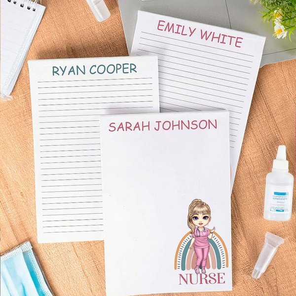 Personalised Cartoon Doctor Nurse Rainbow Notepad with 40/80 Pages Name and Occupation Nurse Week Appreciation Gift for Doctor Nurse Medical Staff