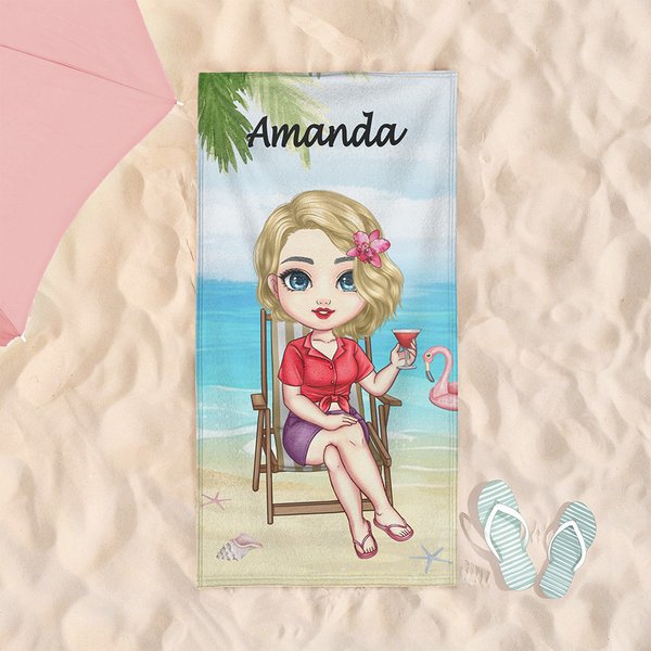 Toalla de Playa Personalizada Chica en la Playa Secado Rápido Alta Absorción Regalo de Cumpleaños para Amigas Amistades