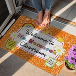 Personalized Multicolor Pencil Rainbow Welcome to Classroom Non-Slip Doormat with Text Teacher's Day Back to School Gift for Teacher
