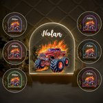 Personalized Cartoon Big Wheel Off-Road Truck Vehicle Name LED Night Light with Wooden Base and Adjustable 7 Colors Home Decor Birthday Gift for Kids