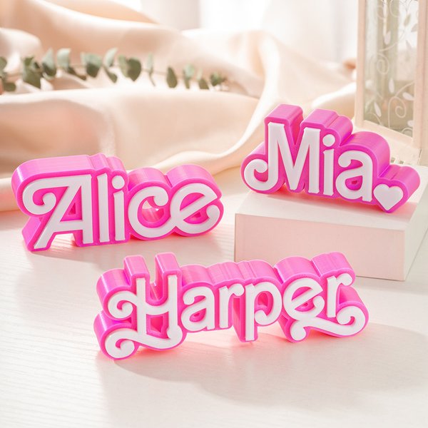 Personalized Pink Doll Inspired Name Plate 3D Printed Desk Display Girl Party Pink Decoration Birthday Gift for Fashion Doll Fan