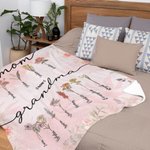 Gepersonaliseerde First Mom Now Grandma Geboortebloem Fleece Deken met Kindernamen Vrouwendag Moederdag Cadeau voor Oma Mamma