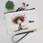 Personalized Cute Quirky Girl Makeup Bag with Name and Wrist Strap Travel Essentials Birthday Gift for Women