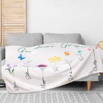 Personalized Family Watercolor Flowers Fleece Blanket Christmas Day Mother's Day Gift for Mother Grandmother