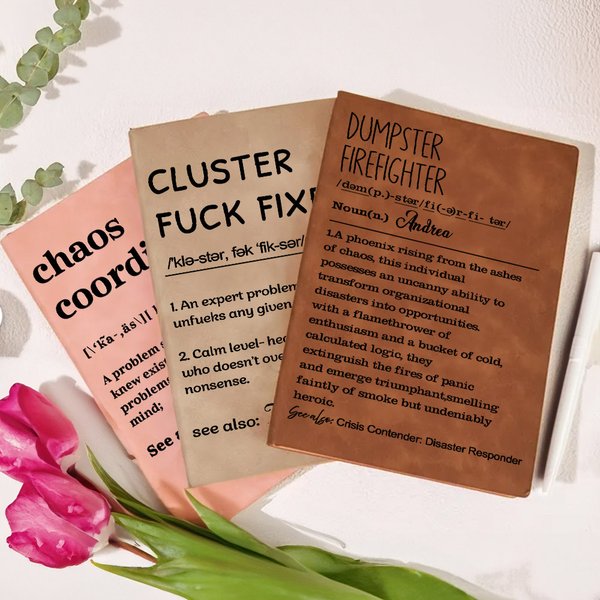 Henkilökohtainen Cluster Fuck Fixer Funny Dictionary Style A5 Journal Notebook nimellä ja 100 sivua edistäminen syntymäpäivälahja ystäville kollegoille