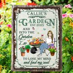 Panneau en métal personnalisé avec nom et date Décoration de jardin pendaison de crémaillère Cadeau d'anniversaire pour maman grand-mère amateurs de jardinage
