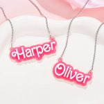 Gepersonaliseerde Roze en Witte Fashion Doll Acryl Ketting met Naam Kerst Verjaardag Valentijnsdag Cadeau voor haar