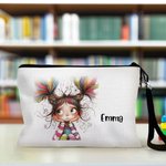 Personalized Cute Quirky Girl Makeup Bag with Name and Wrist Strap Travel Essentials Birthday Gift for Women