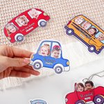 Aimant Voiture ou Réfrigérateur Personnalisé avec 1 à 4 Visage d’Enfant et Texte Cadeau Anniversaire Amusant pour Famille ou Amis