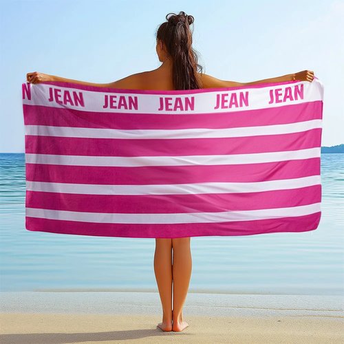 Personalised Quick Dry Soft Classic Stripe Microfiber Beach Towel with Name Summer Essential Gift for Family Kids