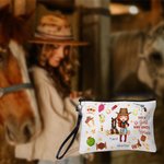 Personalized Cartoon Horse and Cowboy Girl Makeup Bag with Name and Wristlet Travel Accessories Horse Racing Birthday Gift for Women Horse Lovers
