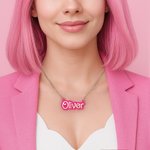 Gepersonaliseerde Roze en Witte Fashion Doll Acryl Ketting met Naam Kerst Verjaardag Valentijnsdag Cadeau voor haar