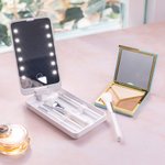 Personalized Cartoon Retro Girl Makeup Brush Set with Name and LED Mirror Travel Essentials Birthday Gift for Her