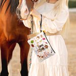 Personalized Cartoon Horse and Cowboy Girl Makeup Bag with Name and Wristlet Travel Accessories Horse Racing Birthday Gift for Women Horse Lovers