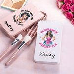 Personalized Cartoon Retro Girl Makeup Brush Set with Name and LED Mirror Travel Essentials Birthday Gift for Her