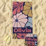 Toalla de playa personalizada con nombre y flor danesa suave y de secado rápido bolsa toalla 2 en 1 regalo de cumpleaños y fiesta para mujeres