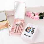 Personalized Cartoon Retro Girl Makeup Brush Set with Name and LED Mirror Travel Essentials Birthday Gift for Her