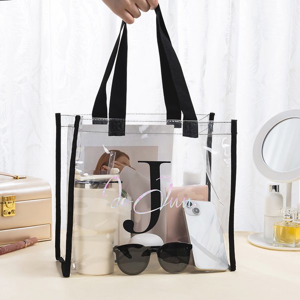 Personalized Clear Waterproof Name Initial Unisex Tote Bags Large Capacity Stadium Bags Birthday Christmas Gift for Friends