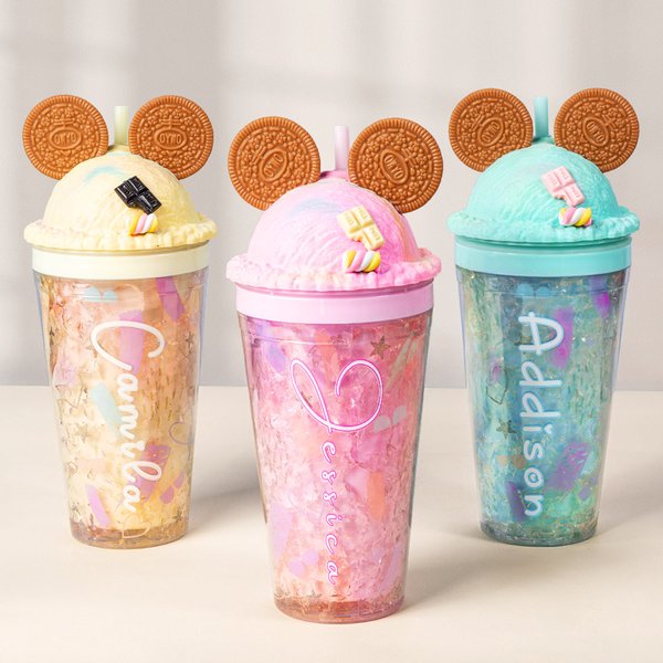 Personalized Ice Cream Cookie Dome Lid Tumbler with Name and Straw Travel Essential Birthday Back to School Gift for Girls