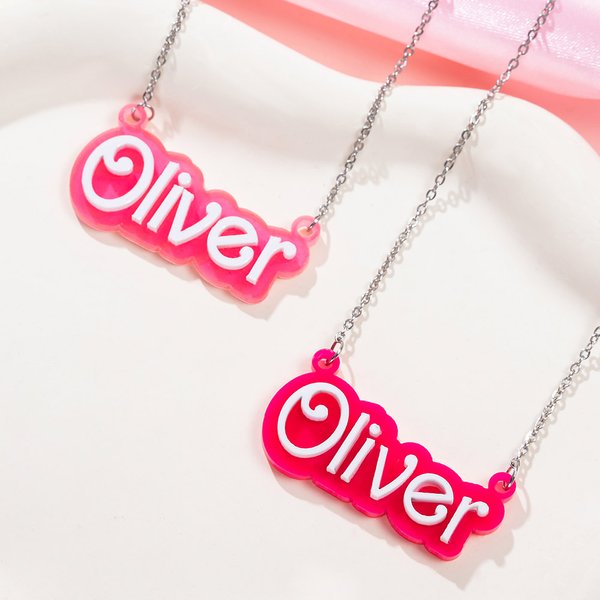 Personalised Pink and White Fashion Doll Acrylic Necklace with Name Christmas Birthday Valentine's Day Gift for Her