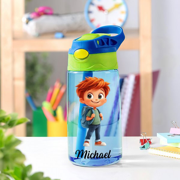 Personalisierte Niedliche Cartoon-Charakter 475 ml Kinder Wasserflasche mit Namen Strohhalm Geburtstag Schulanfang Geschenk für Jungen Mädchen